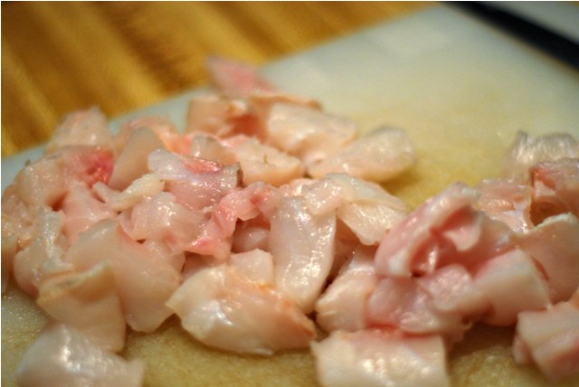 Diced halibut for stew