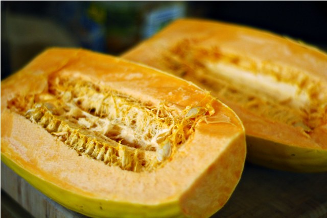 Spaghetti squash sliced in half