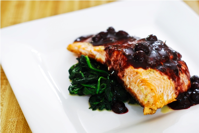 Repost - Baked Salmon with Blueberry Sauce