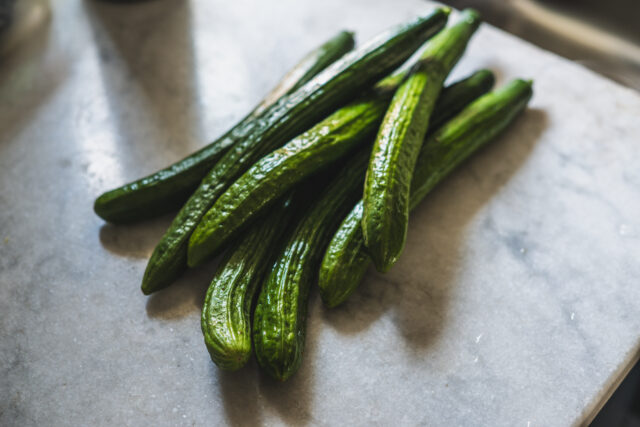 Creamy cumber salad with chili crisp